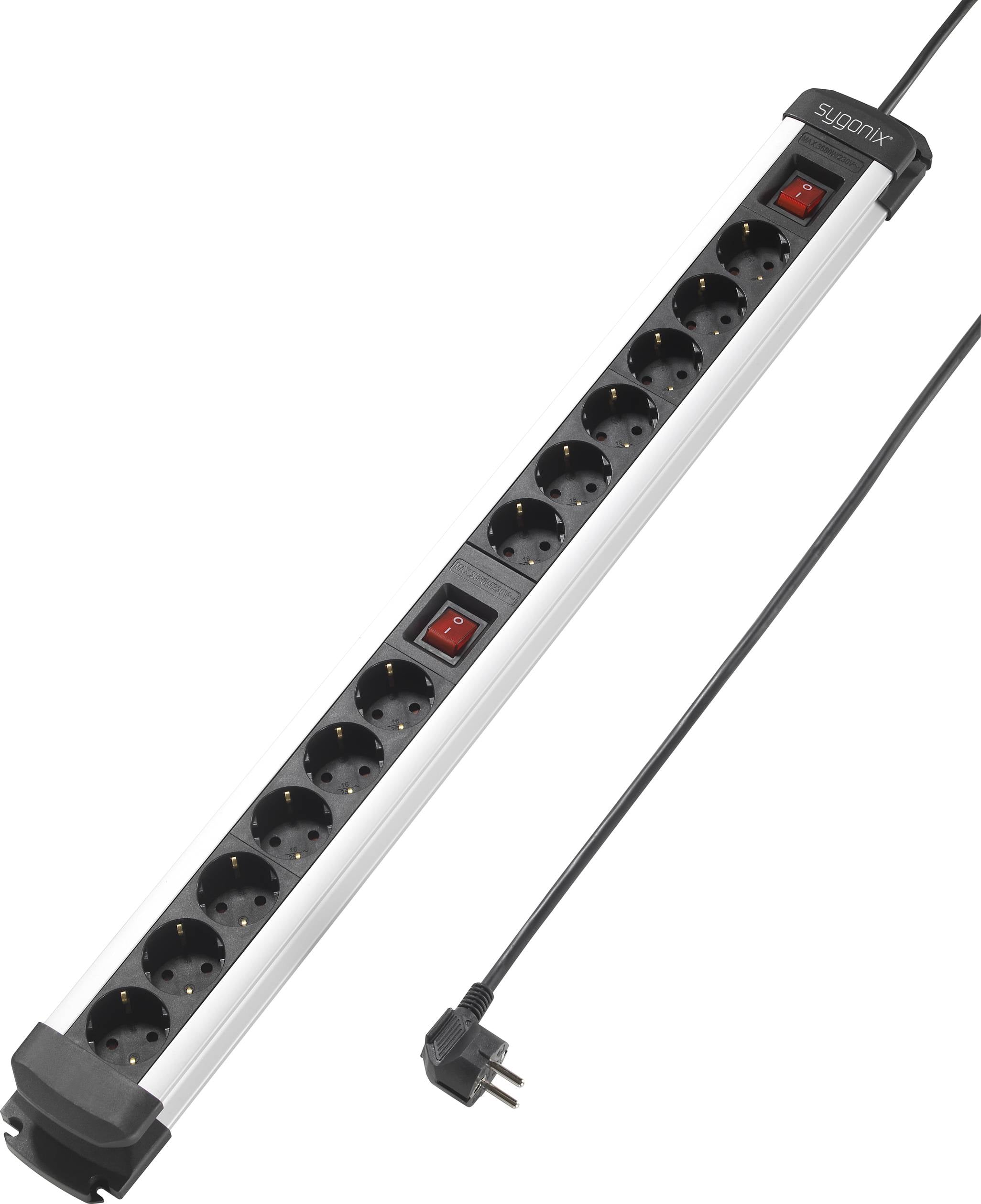 Sygonix SY-4538268 Steckdosenleiste mit Schalter 12fach Schwarz, Silber Schutzkontakt 1 St.