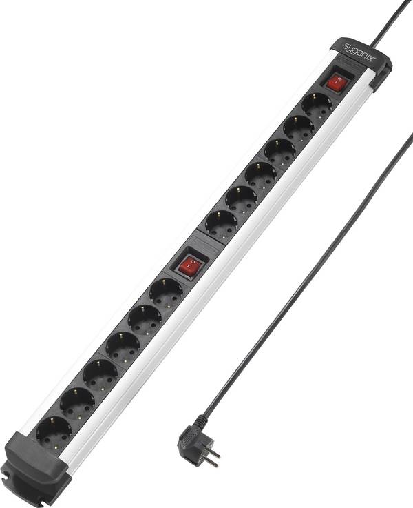 Sygonix SY-4538268 Steckdosenleiste mit Schalter 12fach Schwarz, Silber Schutzkontakt 1 St.