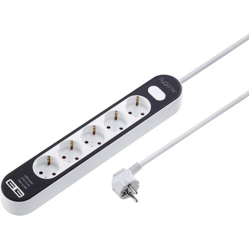 Sygonix SY-4538276 Steckdosenleiste mit Schalter 5fach Weiß, Schwarz Schutzkontakt 1 St.