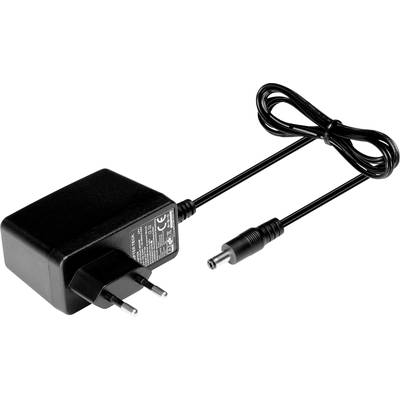 Schwarzes Netzteil mit Eurostecker und Netzadapterkabel, typisch für elektronische Geräte.