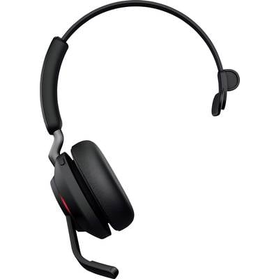 Ein schwarzes drahtloses Headset mit Mikrofon, geeignet für Büro- oder Heimnutzung.