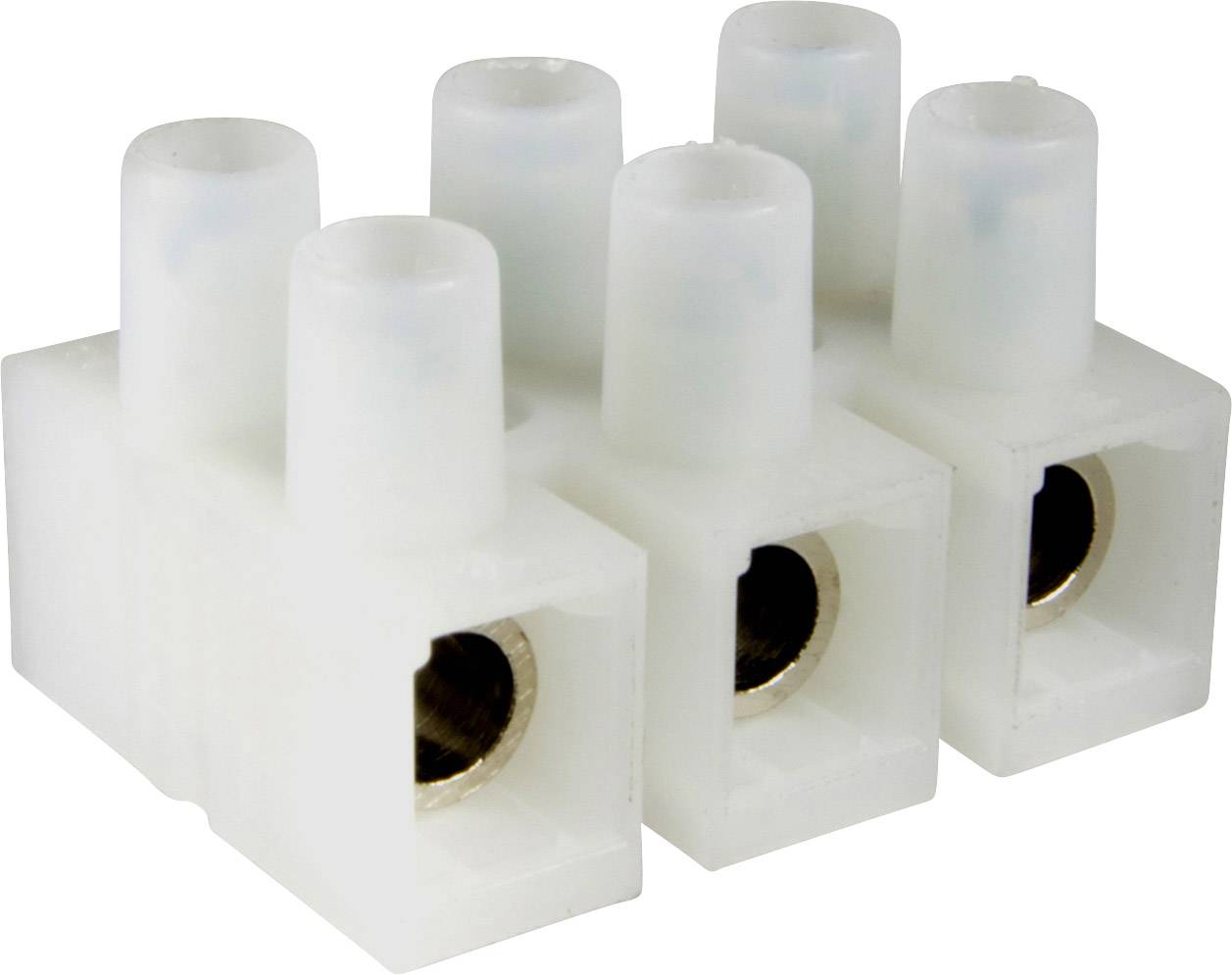 Kunststoffkabelklemme mit drei Anschlussmöglichkeiten, weiß, für elektrische Verkabelung.