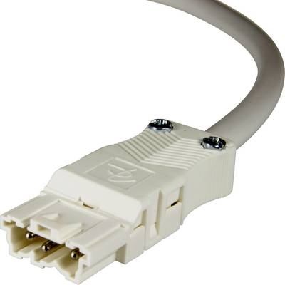 Ein weißes Elektrokabel mit einem speziellen rechteckigen Stecker, geeignet für elektrische Verbindungen, auf weißem Hintergrund.