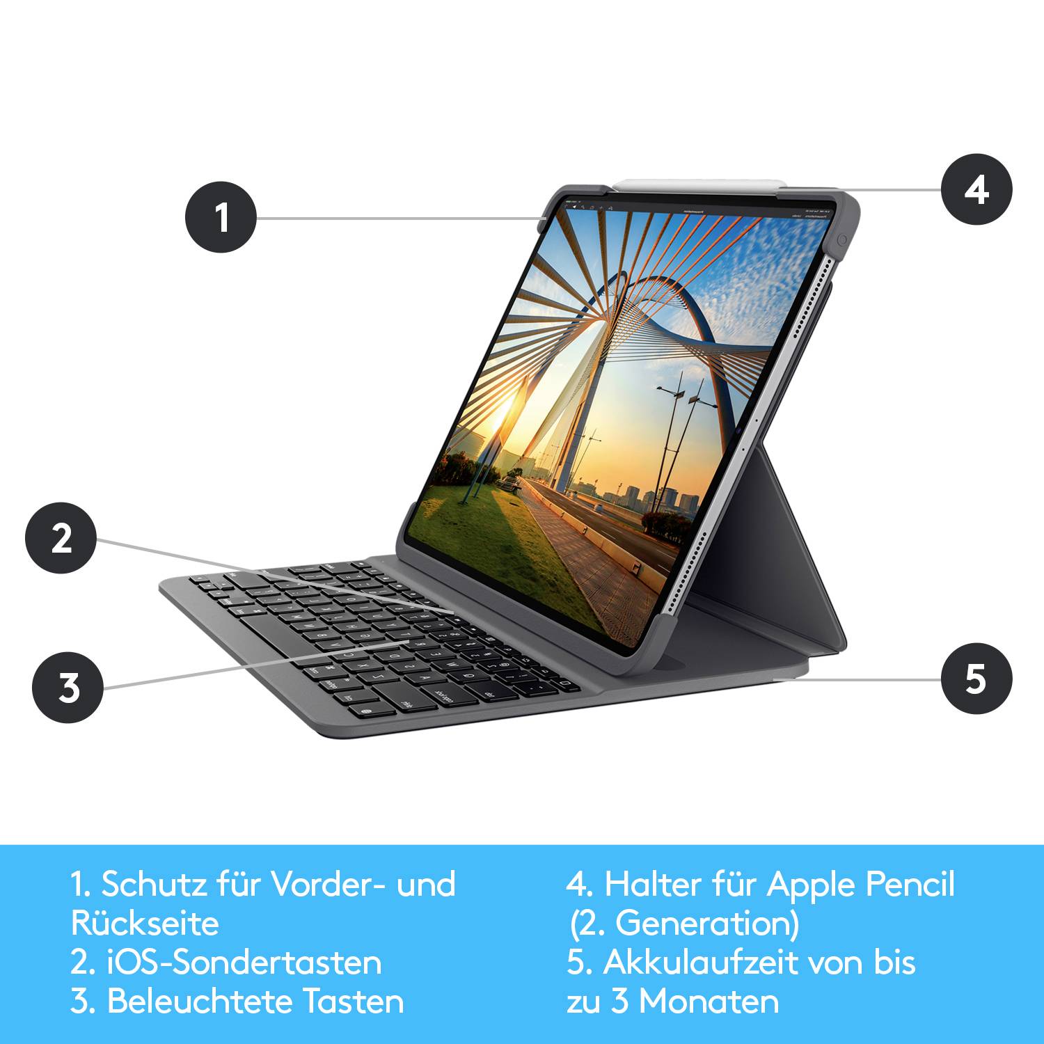 Logitech Slim Folio Pro - Tastatur und Foliohülle - hintergrundbeleuchtet - kabellos - Bluetooth LE-3