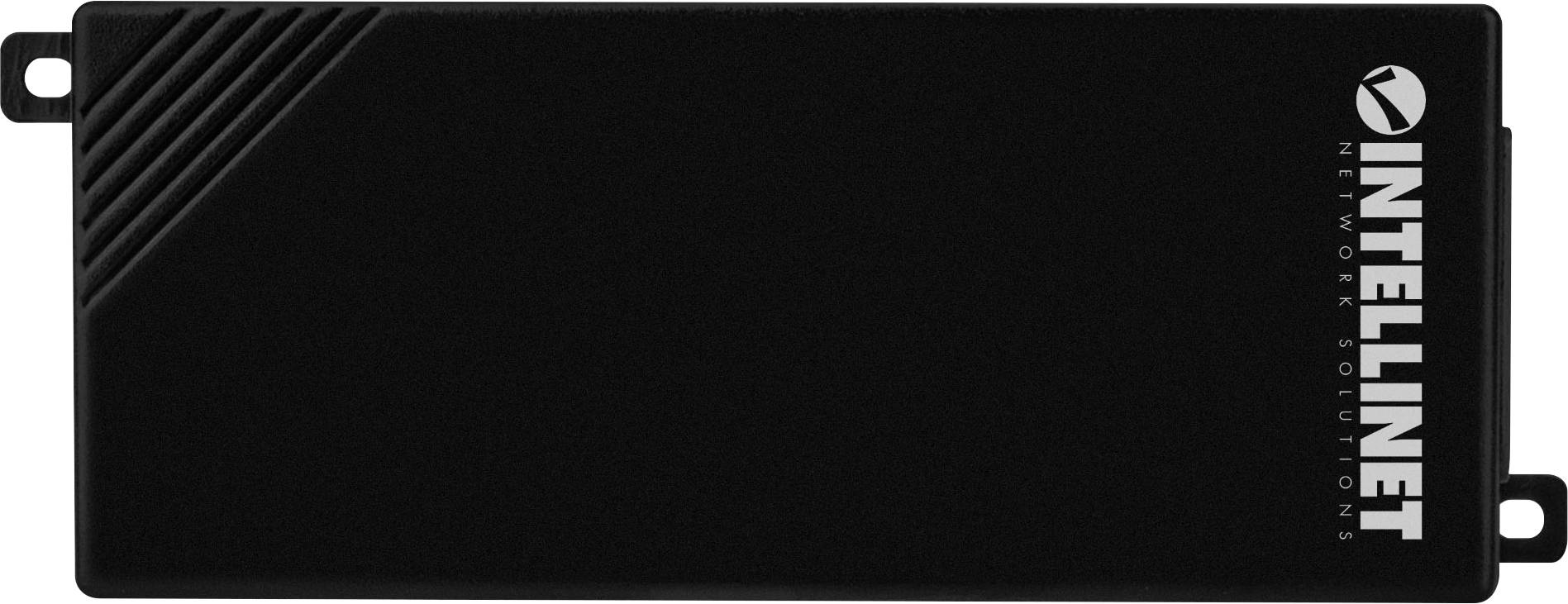 Eine schwarze Netzwerkgerät-Abdeckung mit dem Logo 'INTELLINET Network Solutions' in weißer Schrift auf der rechten Seite.