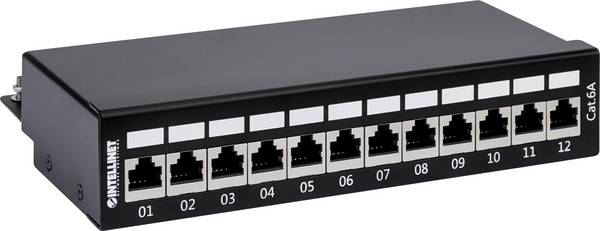 Intellinet 720915 12 Port Patch-Panel CAT 6a Schwarz Bestückt
