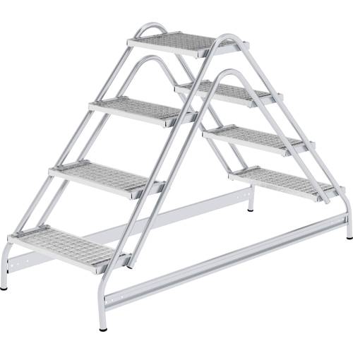 Aluminium-Arbeitspodest Stufen aus Stahl-Gitterrost beidseitig begehbar 4 Stufen. MUNK 98537449