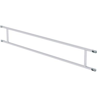 Metallgeländer, weiß, horizontal verlaufend, mit zwei parallelen Stangen und vier Befestigungspunkten an den Ecken.