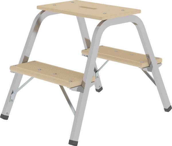 Stahlrohr-Tritt mit Holzstufen ohne Rollen 2 Stufen inkl. Plattform. MUNK GmbH 15590049