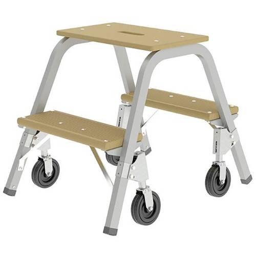 Stahlrohr-Tritt mit Holzstufen mit 4 Bremsrollen 3 Stufen inkl. Plattform. MUNK 23630649