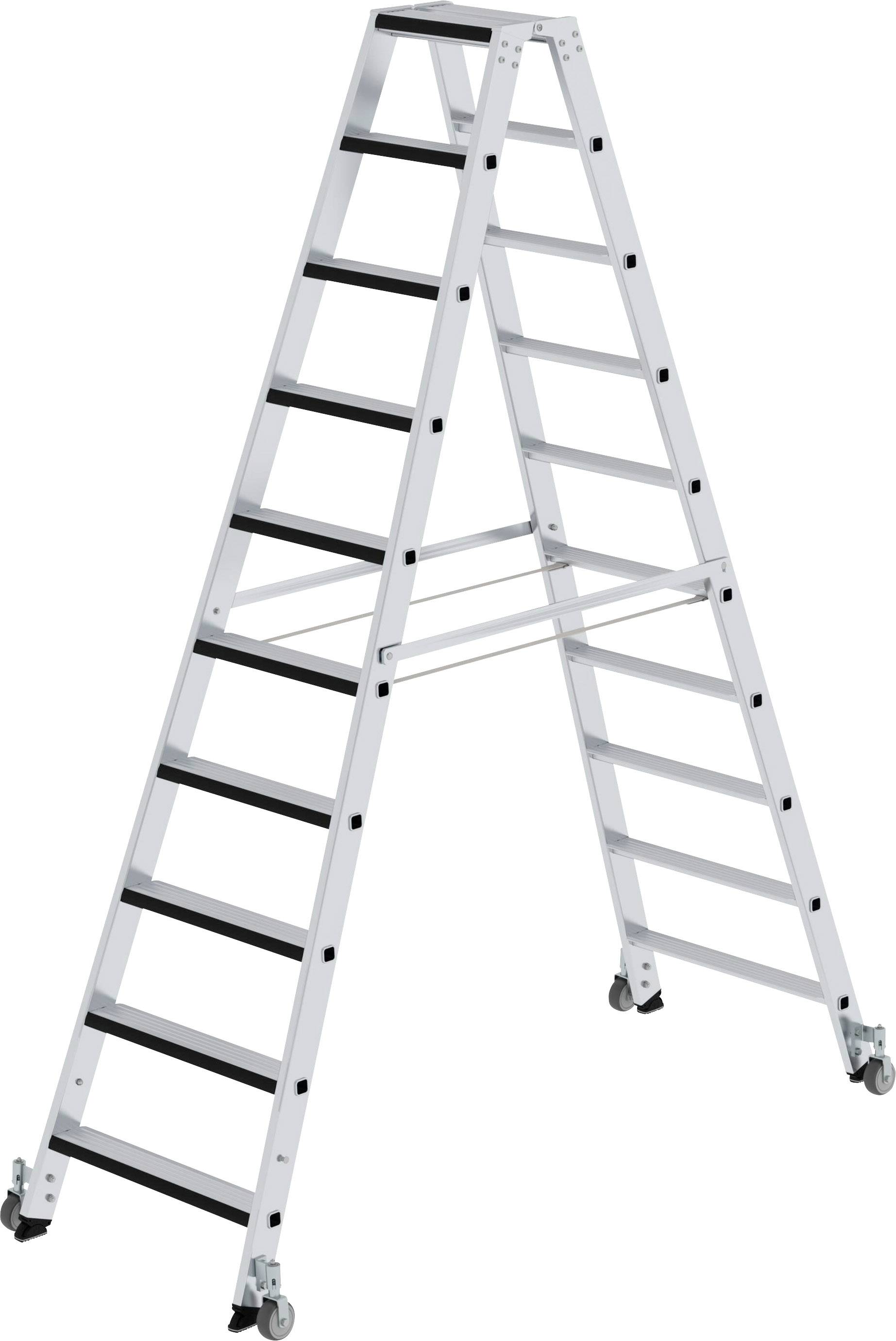 Aluminium-Stehleiter beidseitig begehbar,mit Rollen,relax step 2x10 Stufen