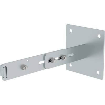 Eine rechteckige, verstellbare Metallhalterung mit Schrauben, die an einer Wand montiert werden kann. Sie eignet sich zur Befestigung von Objekten.