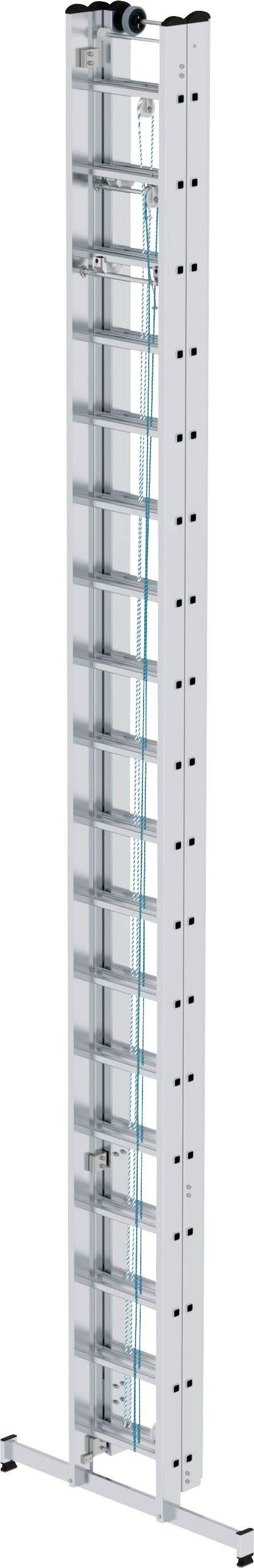 'Aluminiumleiter, 14 Sprossen, aufrecht stehend.'