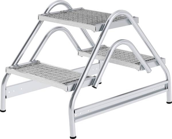 Aluminium-Arbeitspodest Stufen aus Stahl-Gitterrost beidseitig begehbar 2 Stufen. MUNK GmbH 98537249