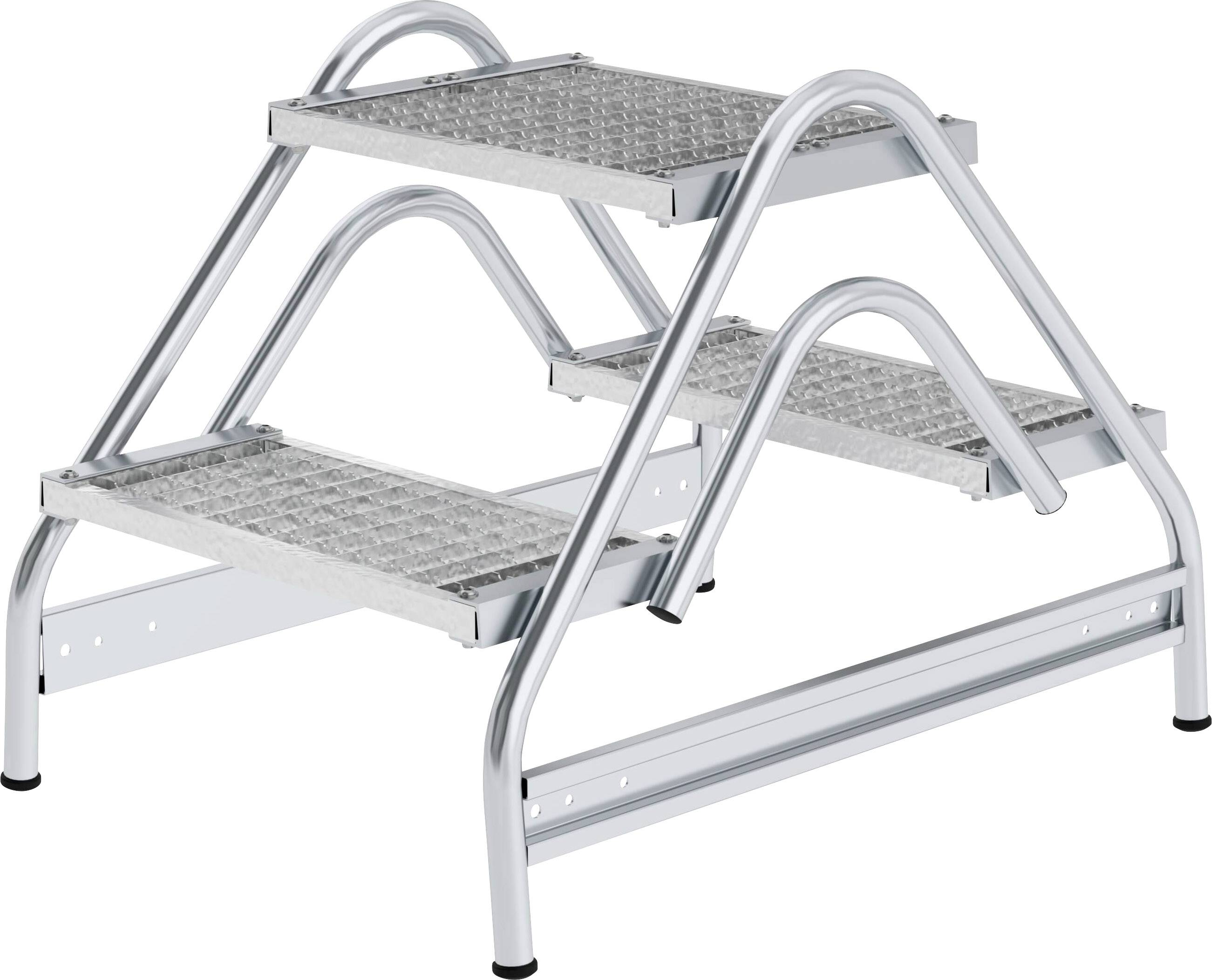 Aluminium-Arbeitspodest Stufen aus Stahl-Gitterrost beidseitig begehbar 2 Stufen. MUNK 98537249