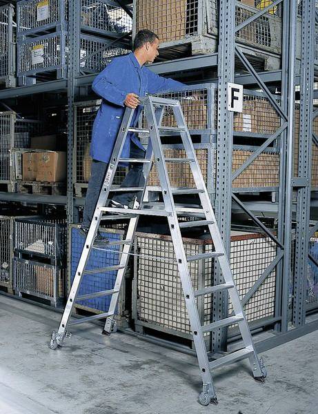 MUNK Stehleiter beidseitig begehbar mit Rollen 2x8 Stufen