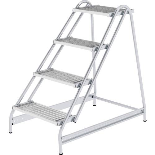 Aluminium-Arbeitspodest Stufen aus Stahl-Gitterrost einseitig begehbar 4 Stufen. MUNK 985364 49