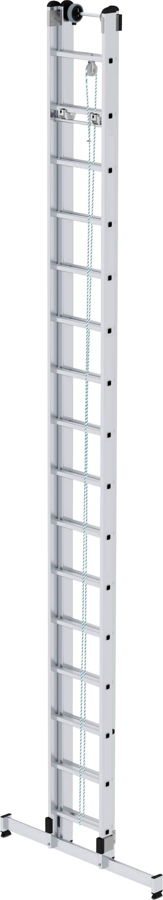 Aluleiter mit oberer Rollenführung, ideal zum Einsatz an Wänden. Stabil und geeignet für verschiedene Höhenarbeiten.