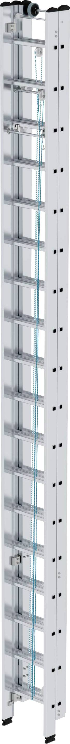 Metallschiene mit Lochungen und blauer Verkabelung. Verwendet für die Organisation und Führung von Kabeln in technischen Installationen.