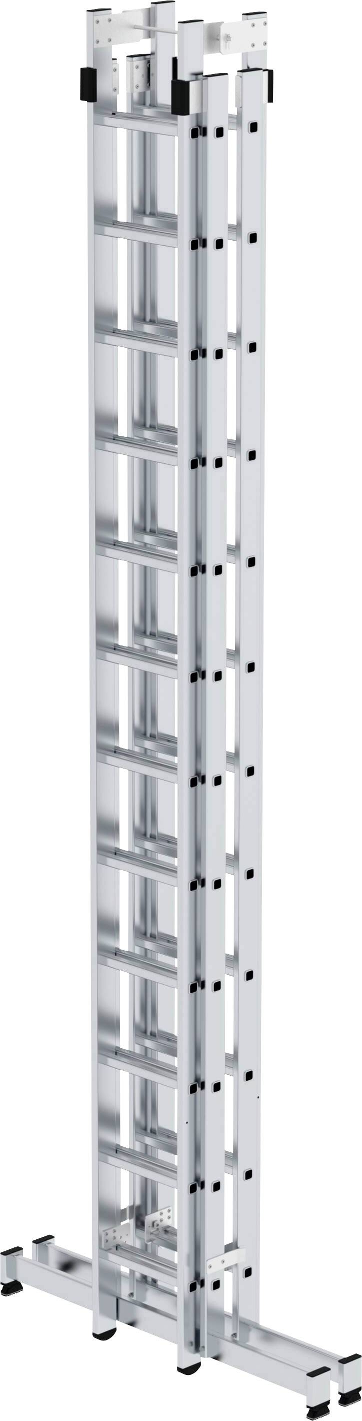 Aluminium-Leiter mit Werkzeugablage, steht auf stabilen Schwarzen Füßen. Geeignet für handwerkliche Arbeiten in verschiedenen Höhen.