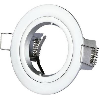 Ein weißer, runder LED-Einbauspot aus Metall mit zwei Federklemmen zur Befestigung in Decken oder Wänden.