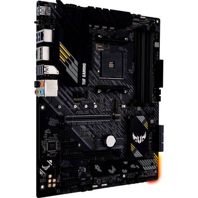 'ASUS TUF Gaming B550-Plus' Motherboard mit mehreren Anschlüssen und Steckplätzen, geeignet für leistungsstarke Gaming-PCs.