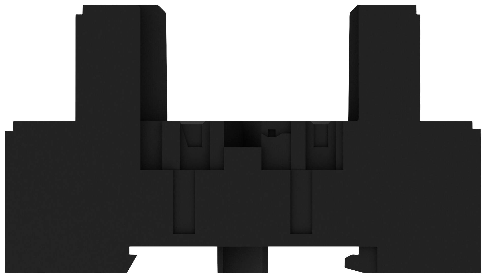 Ein schwarzes, blockartiges Bauteil, möglicherweise ein elektronisches oder mechanisches Modul, frontal und unbeschriftet dargestellt.