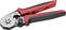 Crimpzange mit rot-schwarzen Griffen, offen. Werkzeug zum Vercrimpen von Kabelverbindungen in der Elektrik und Mechanik.