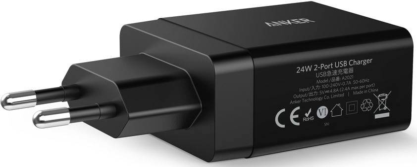 Anker PowerIQ 2port USB Ladegerät 24 W USB PoweriQ Schwarz Steckdose Schnellladegerät-2