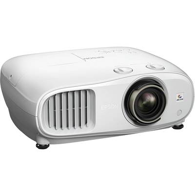Ein weißer Projektor der Marke Epson mit großem Objektiv auf der Vorderseite. Geeignet für Heimkino- oder Präsentationseinsatz.