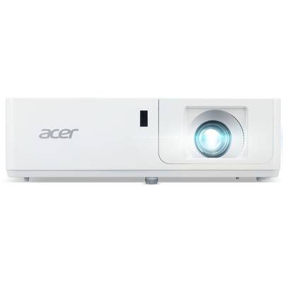 Ein weißer Acer-Projektor mit leuchtendem Objektiv auf flacher Oberfläche.