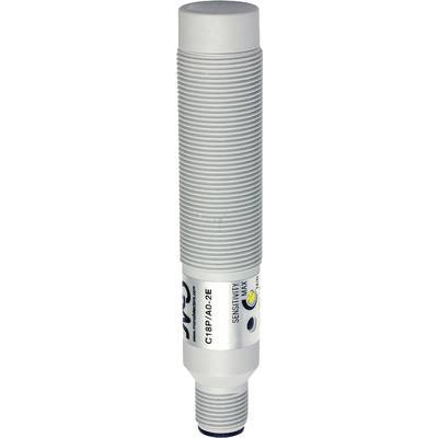 Zylindrischer Sensor mit geripptem Gehäuse und schwarzem Kabelanschluss, geeignet zur Detektion in automatisierten Prozessen.