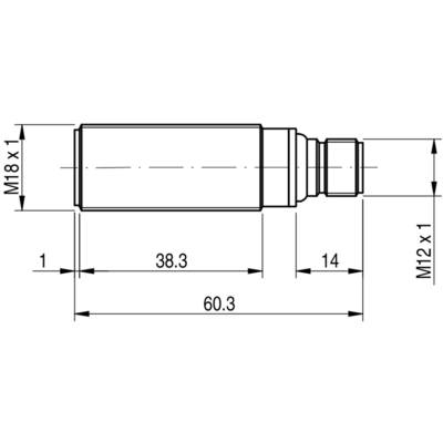 Technische Zeichnung eines runden Bauteils mit M18x1 und M12x1 Außengewinden, Länge 60,3 mm.