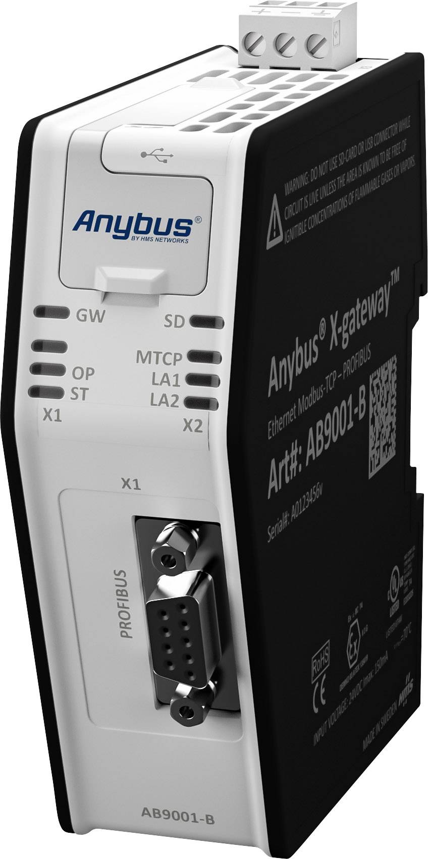 HMS Anybus AB9001 Modbus-TCP Master/Profibus Slave Gateway USB, RJ-45, Ethernet 24 V/DC 1 St.