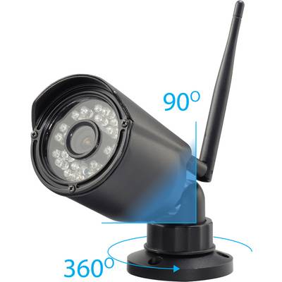 'Schwenk- und neigbare Überwachungskamera mit 360°-Drehung und 90°-Neigung, zeigt flexible Bewegungsmöglichkeiten.'