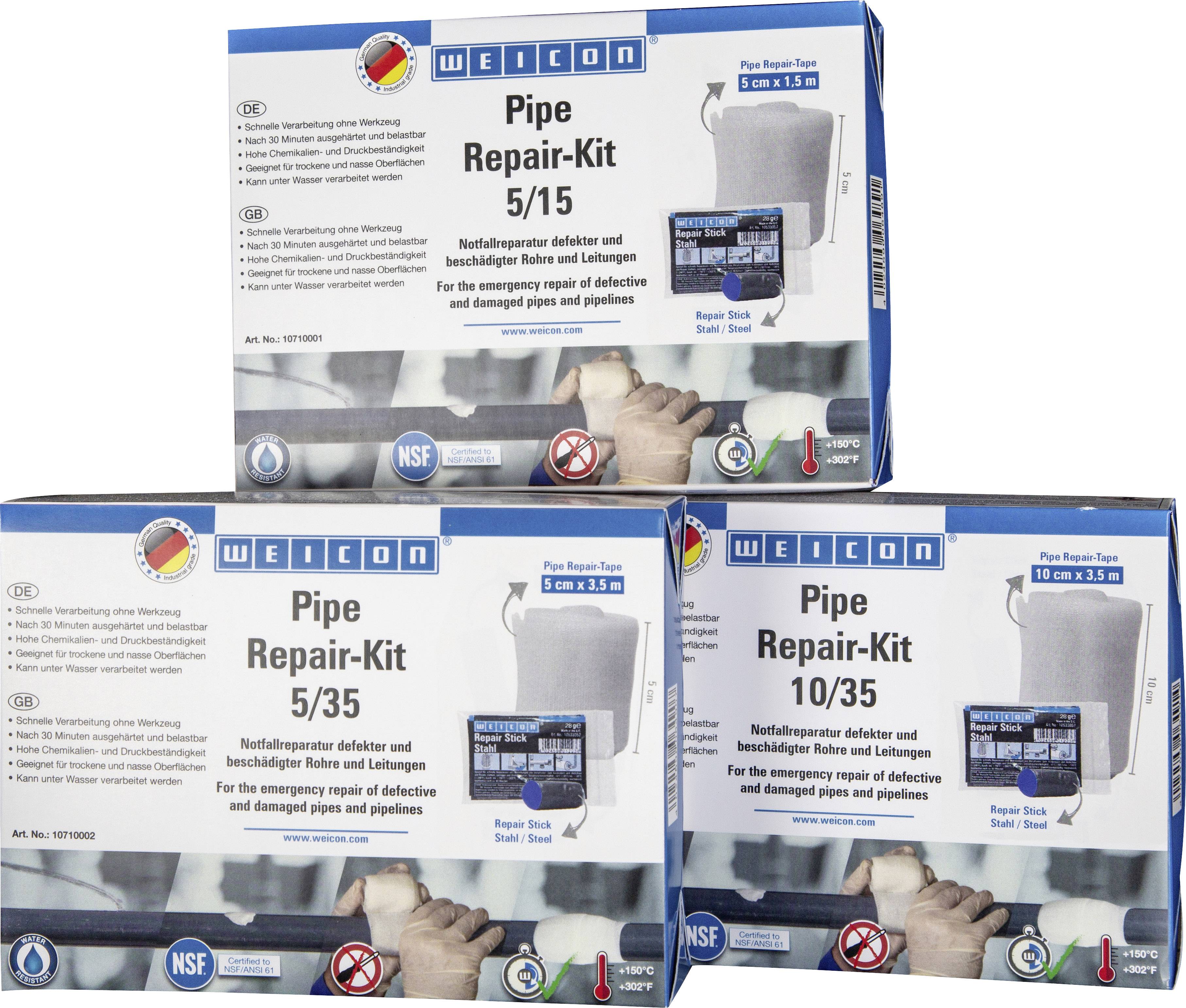 WEICON Pipe Repair-Kit Reparaturband 3 - 10/35 (10 cm x 3,5 m Band + 28 g Repair-Stick Stahl)-2