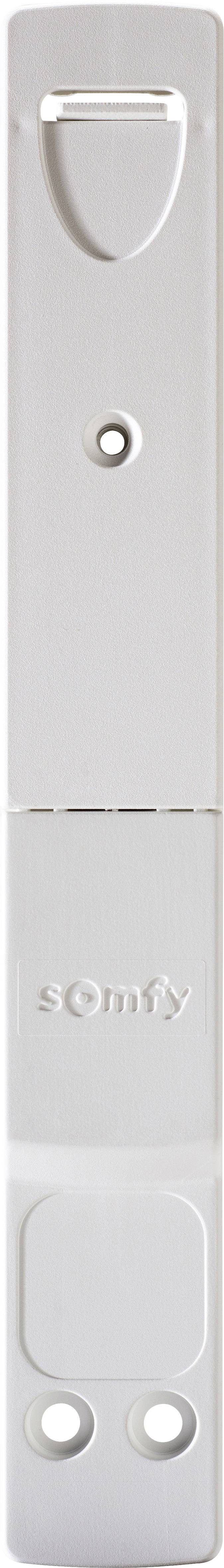 Weißer, rechteckiger Tür- oder Fenstersensor mit der Aufschrift 'Somfy', bestehend aus zwei Teilen zur Überwachung des Öffnungsstatus.