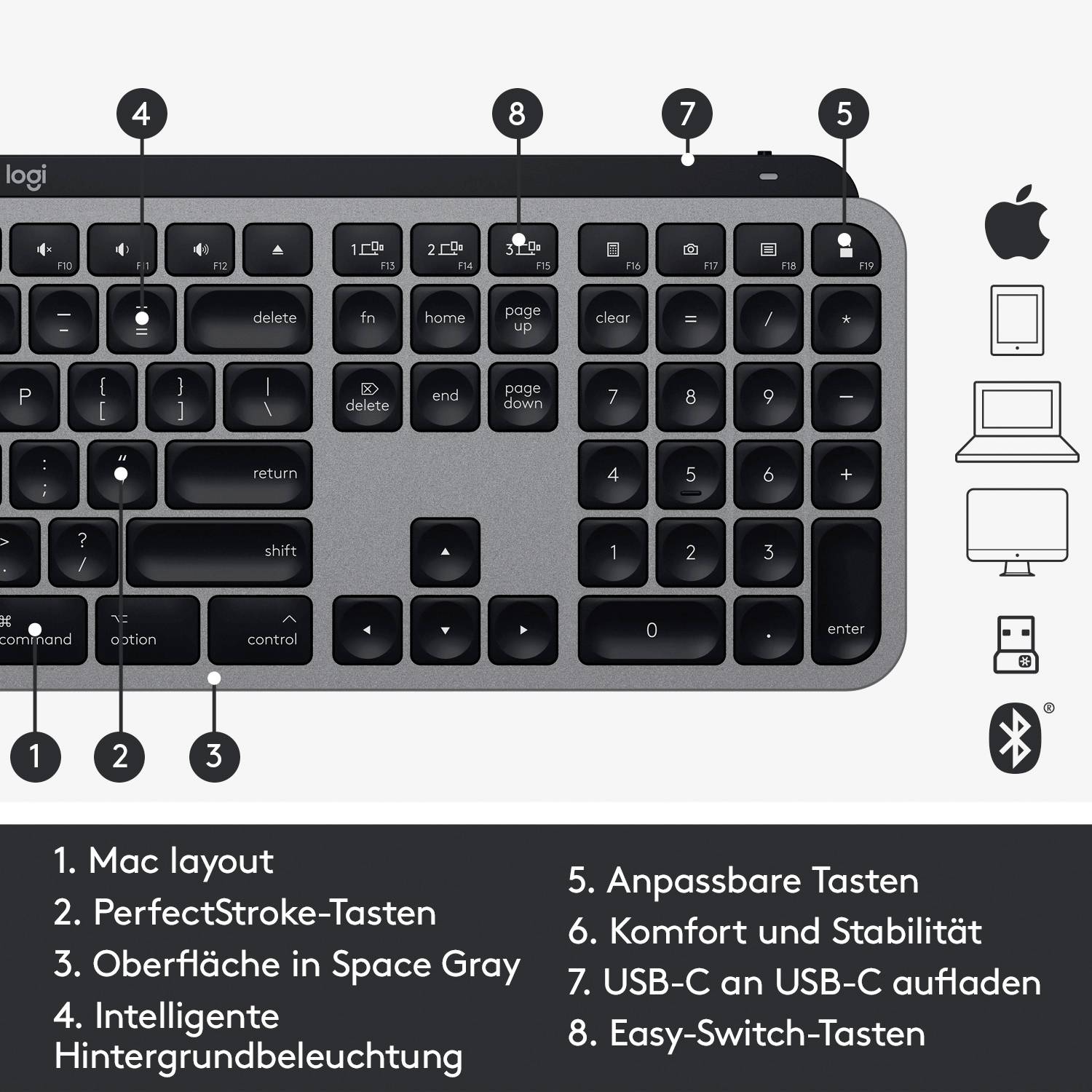 Logitech MX Tastatur Grau Kabellos-7