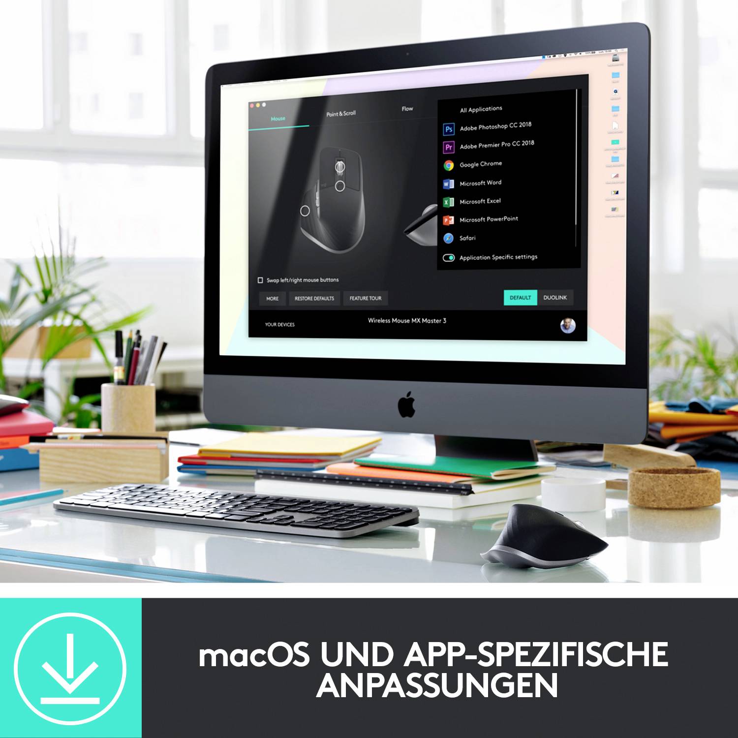 Logitech MX Master 3 Mac Version Ergonomische Maus Bluetooth®, Funk Optisch Graphit 7 Tasten 4000 dpi Ergonomisch, Wiede-6