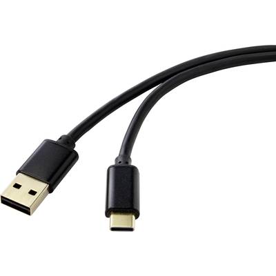 Renkforce USB-Kabel USB 2.0 USB-A Stecker, USB-C® Stecker 1.00 m Schwarz beidseitig verwendbarer Stecker RF-4547678