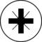 Schwarzes Kreuz mit vier diagonalen Linien in einem Kreis auf weißem Hintergrund. Symbol für Ersthilfe oder Rettungsdienste.