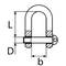Technische Zeichnung eines D-Schäkels mit den Maßen L (Länge), D (Durchmesser) und b (Breite) beschriftet.