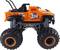Orangefarbenes Spielzeug-Monstertruck mit großen schwarzen Reifen und der Nummer '56' auf der Seite.