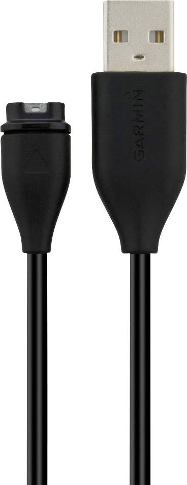 Schwarzes USB-Ladekabel mit Garmin-Logo, mit einem speziellen Anschluss am anderen Ende, geeignet für Garmin-Geräte.