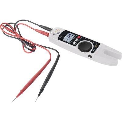 Ein digitales Multimeter mit rotem und schwarzem Messfühler, zeigt '00' auf dem Display an, geeignet für elektrische Messungen.