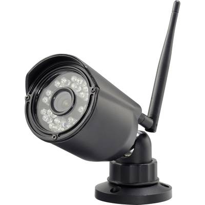 'Sicherheitskamera mit Nachtsicht-LEDs und Antenne für kabellose Überwachung.'