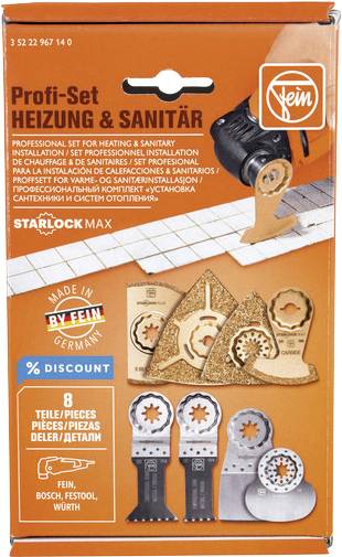 'Profi-Set Heizung & Sanitär' Werkzeugset, 8 Teile, mit StarlockMax-Befestigungssystem. Geeignet für Fein, Bosch, Festool.