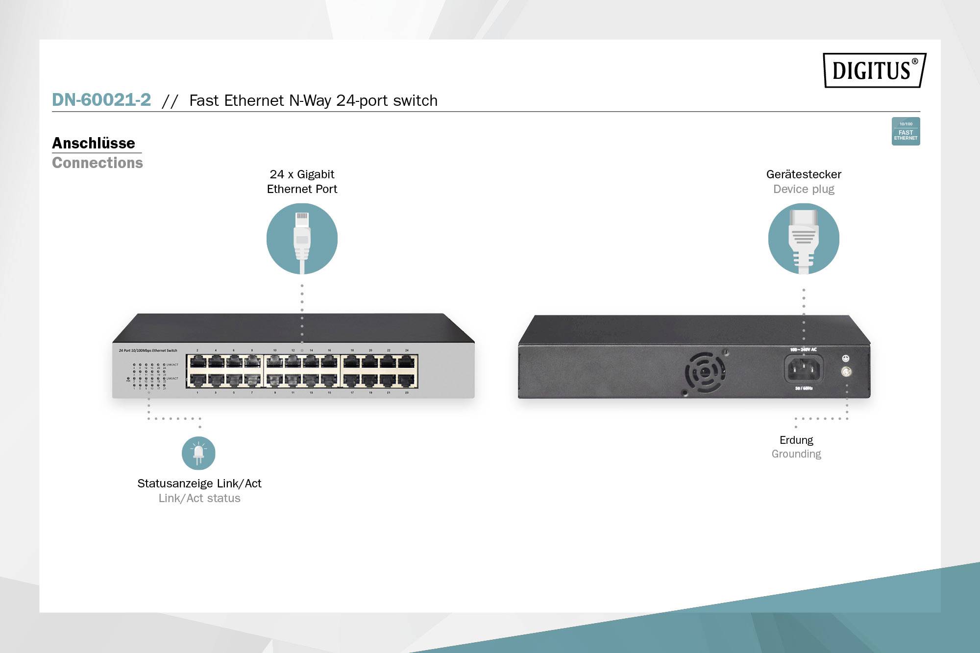 DIGITUS - 24-Port Fast Ethernet Switch, 19 Zoll, Unmanaged-4