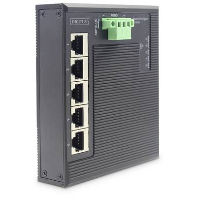 Industrieller Ethernet-Switch mit sechs RJ45-Ports, ermöglicht Netzwerkanbindungen in rauen Umgebungen.