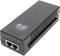 Schwarzer PoE-Injektor, rechteckig, mit zwei Ethernet-Ports und einem Aufkleber oben. Dient zur Stromversorgung und Datenübertragung.